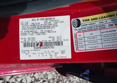 2010 Ford Fusion Sport из США, поврежденный, VIN 3FAHP0DC3AR247703